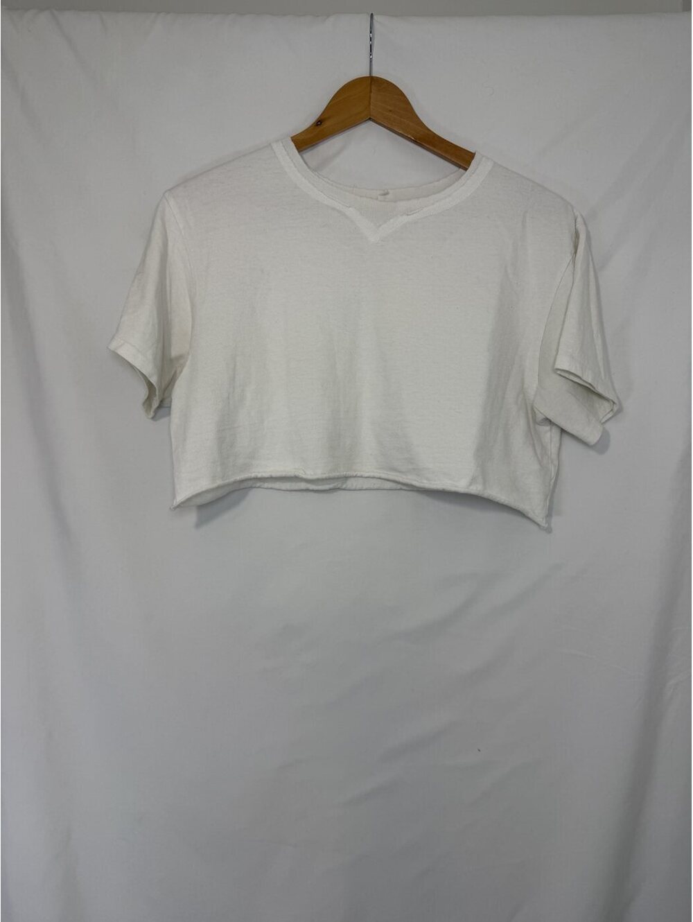 Joah Brown Oversized Crop Tee White Notched Neck Short Sleeve Cotton One Size